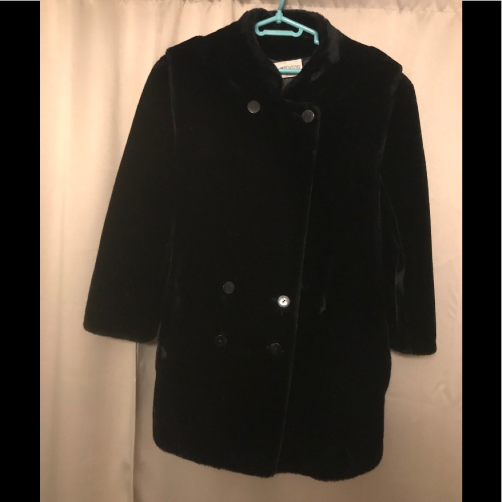 Vintage Black faux seal fur coat, sz 14 gorgeous!